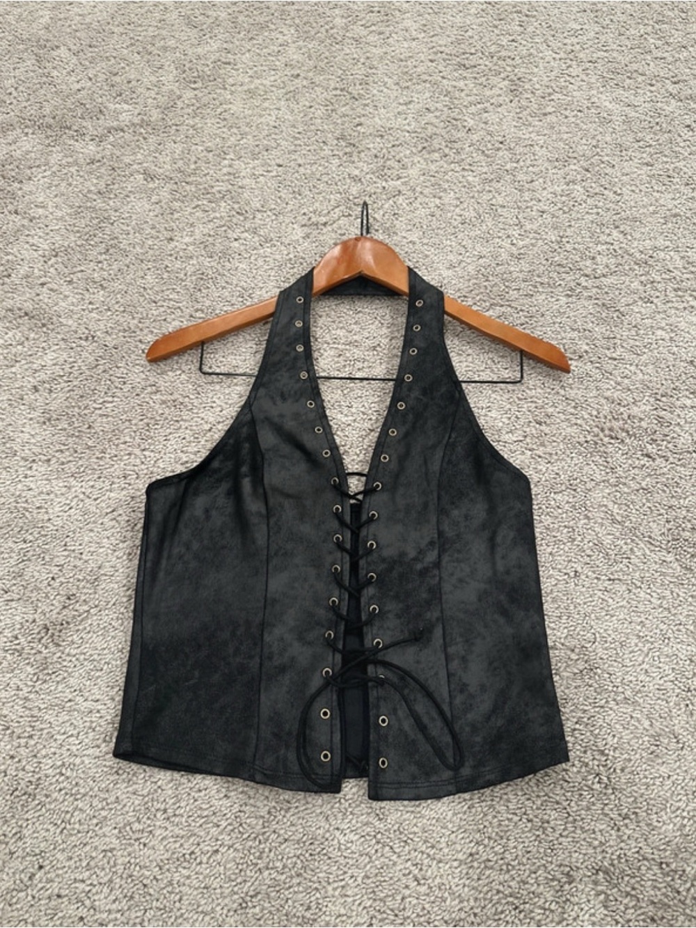 Bear Dance Black Lace-Up Faux Suede Halter Vest